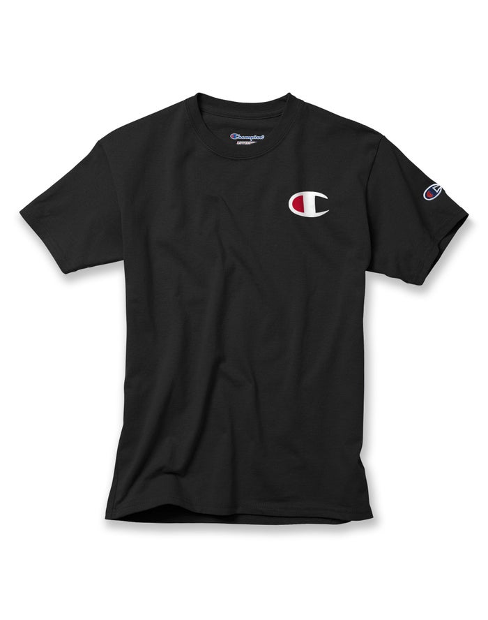 Champion Drenge T-Shirts Sort - Cotton Big C Logo - Danmark XUK-439508